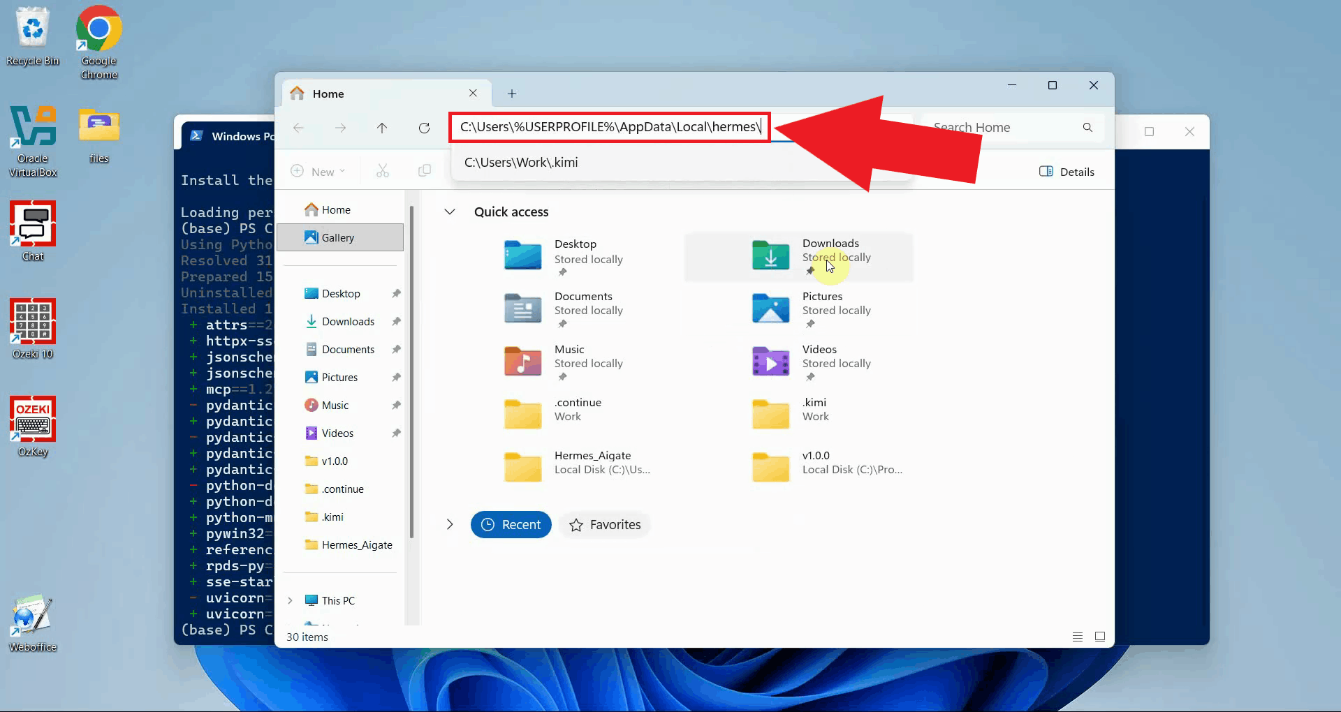 Navigate to Hermes data directory