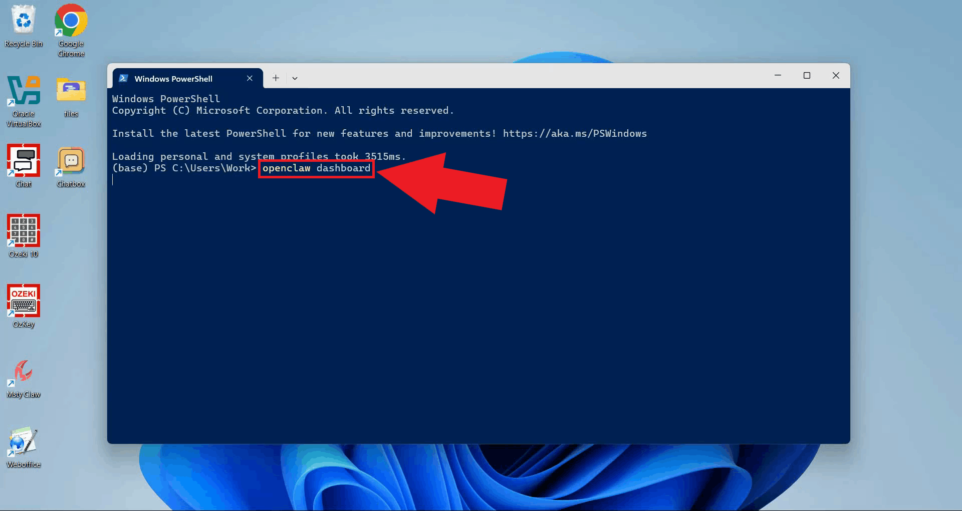 Run OpenClaw dashboard command