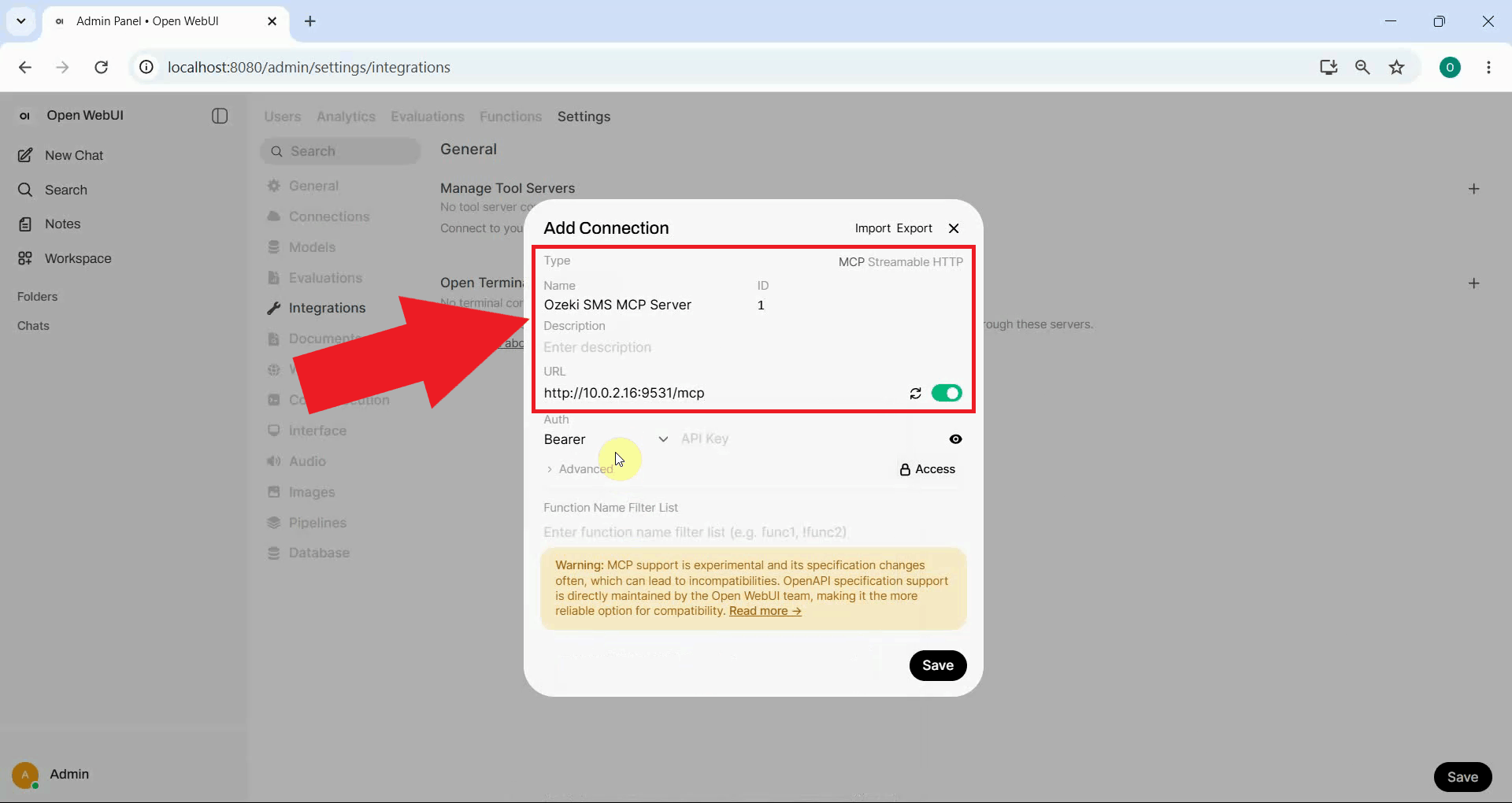 Enter MCP server details