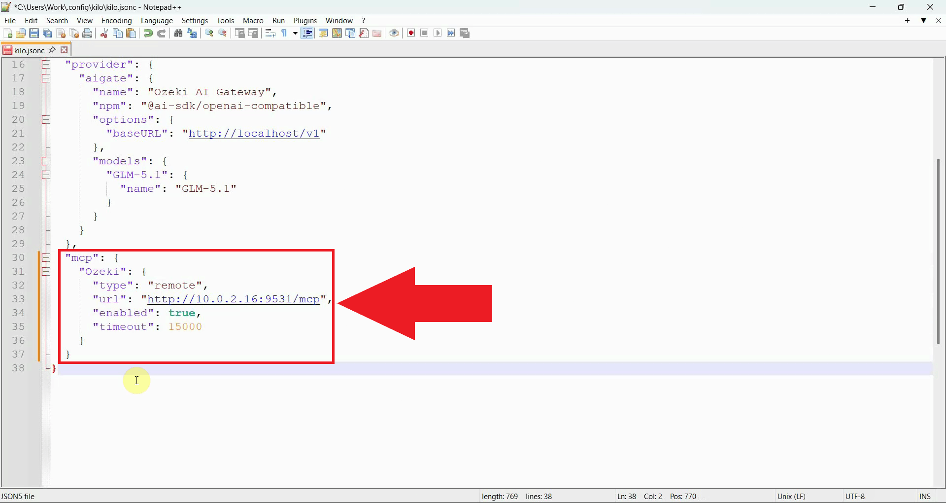 Add Ozeki SMS MCP server to config