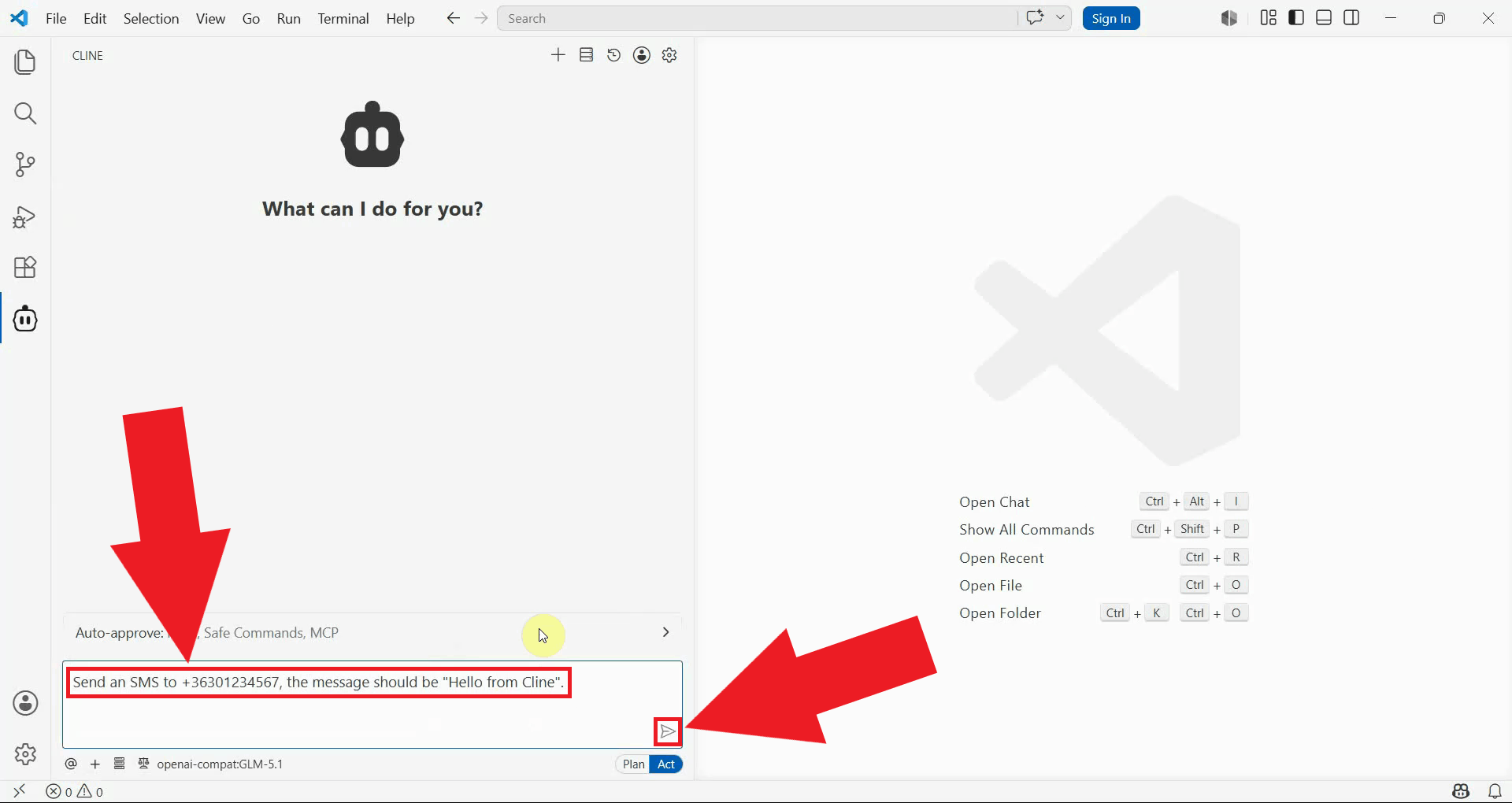 Instruct AI to send an SMS message