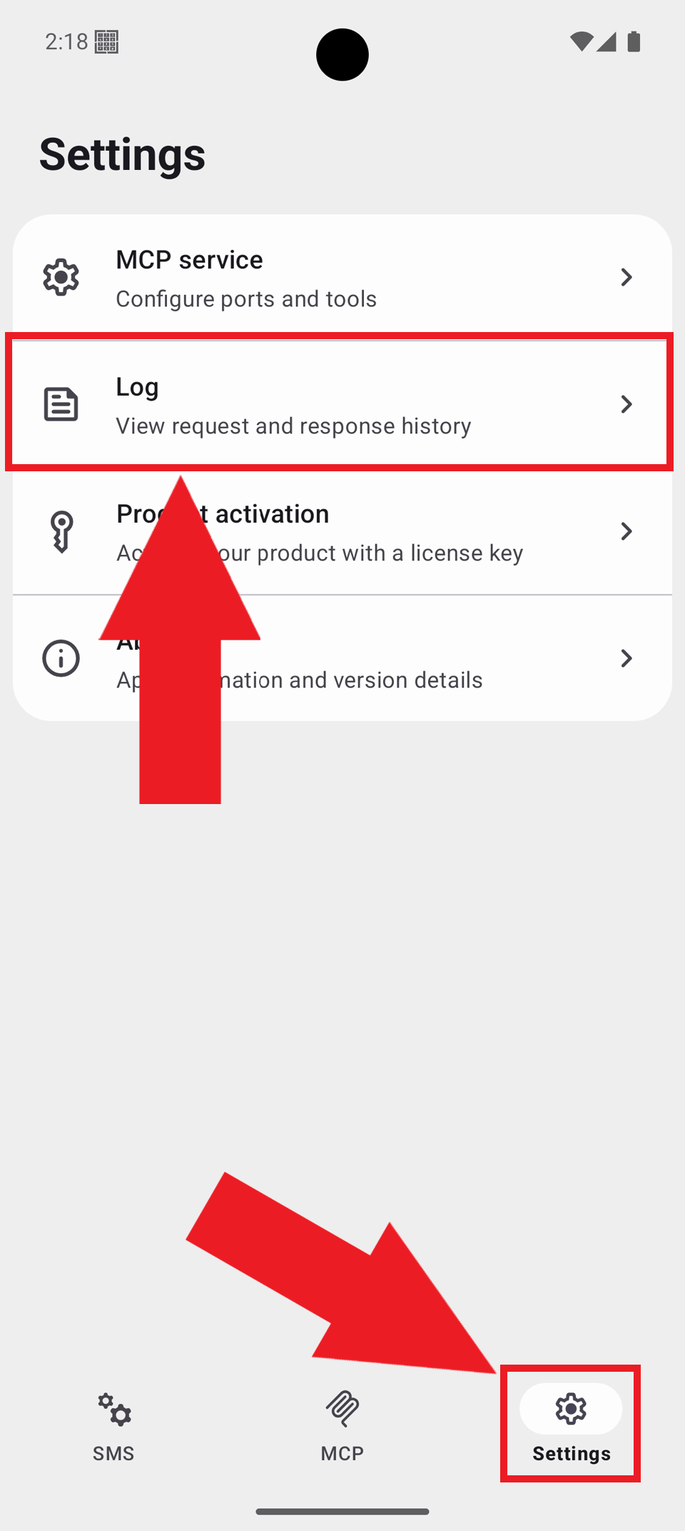 Open logs in gateway settings Open logs in gateway settings