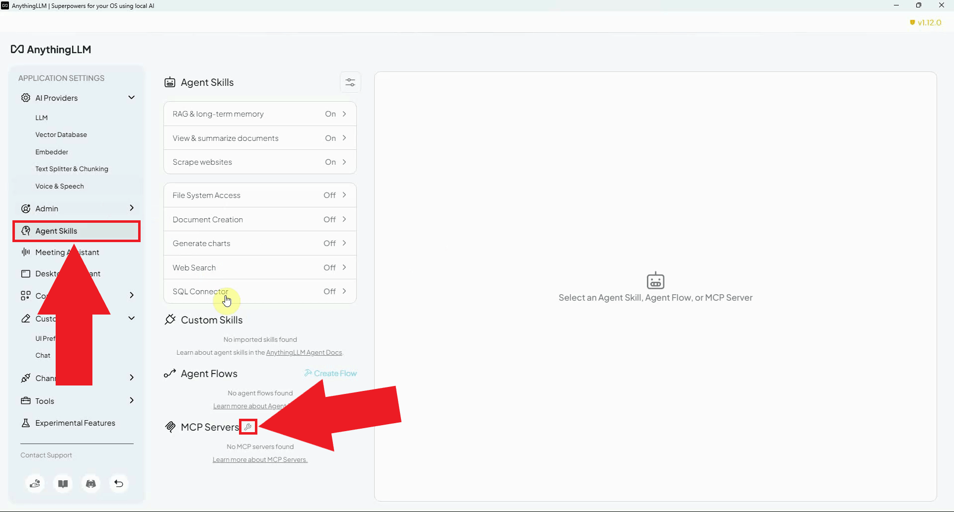 Navigate to Agent Skills and click Edit MCP Config
