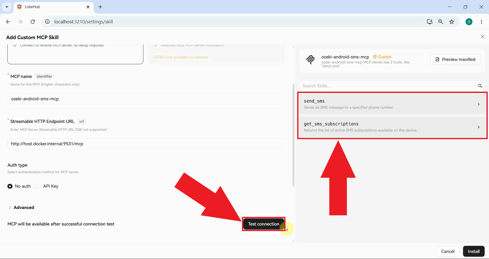 Test connection to view tools
