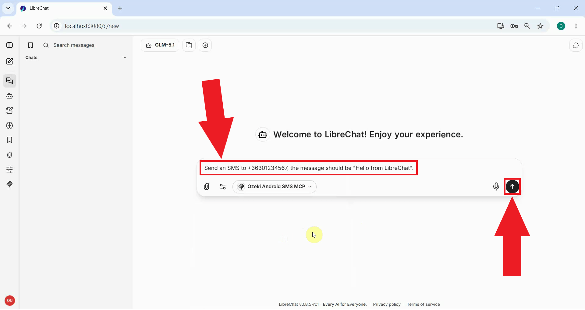 Instruct AI to send an SMS message