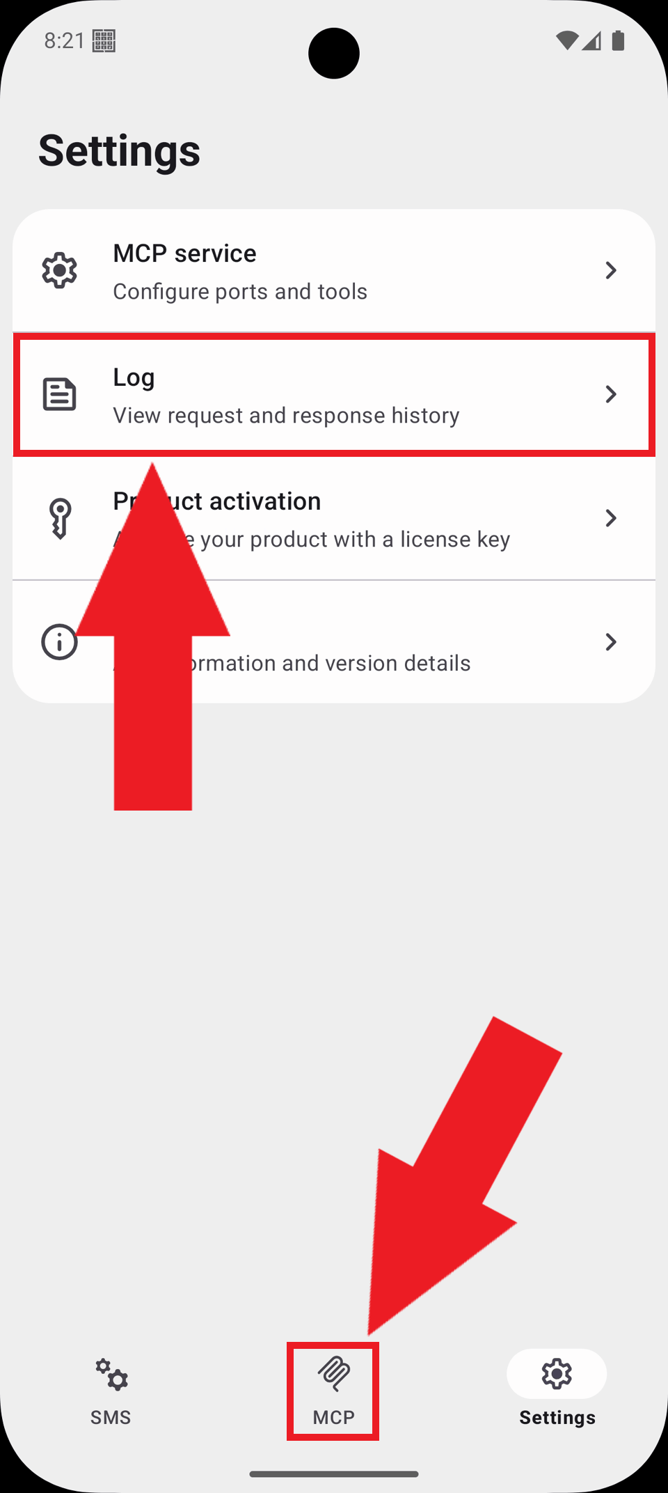 Open logs in gateway settings Open logs in gateway settings