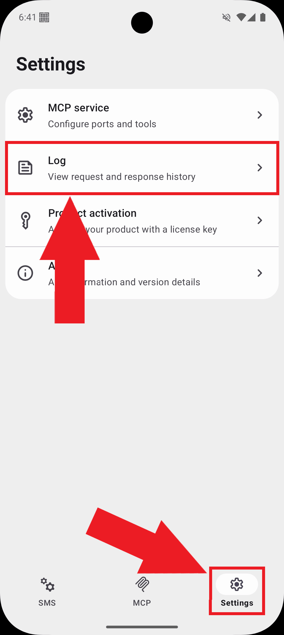 Open logs in gateway settings Open logs in gateway settings