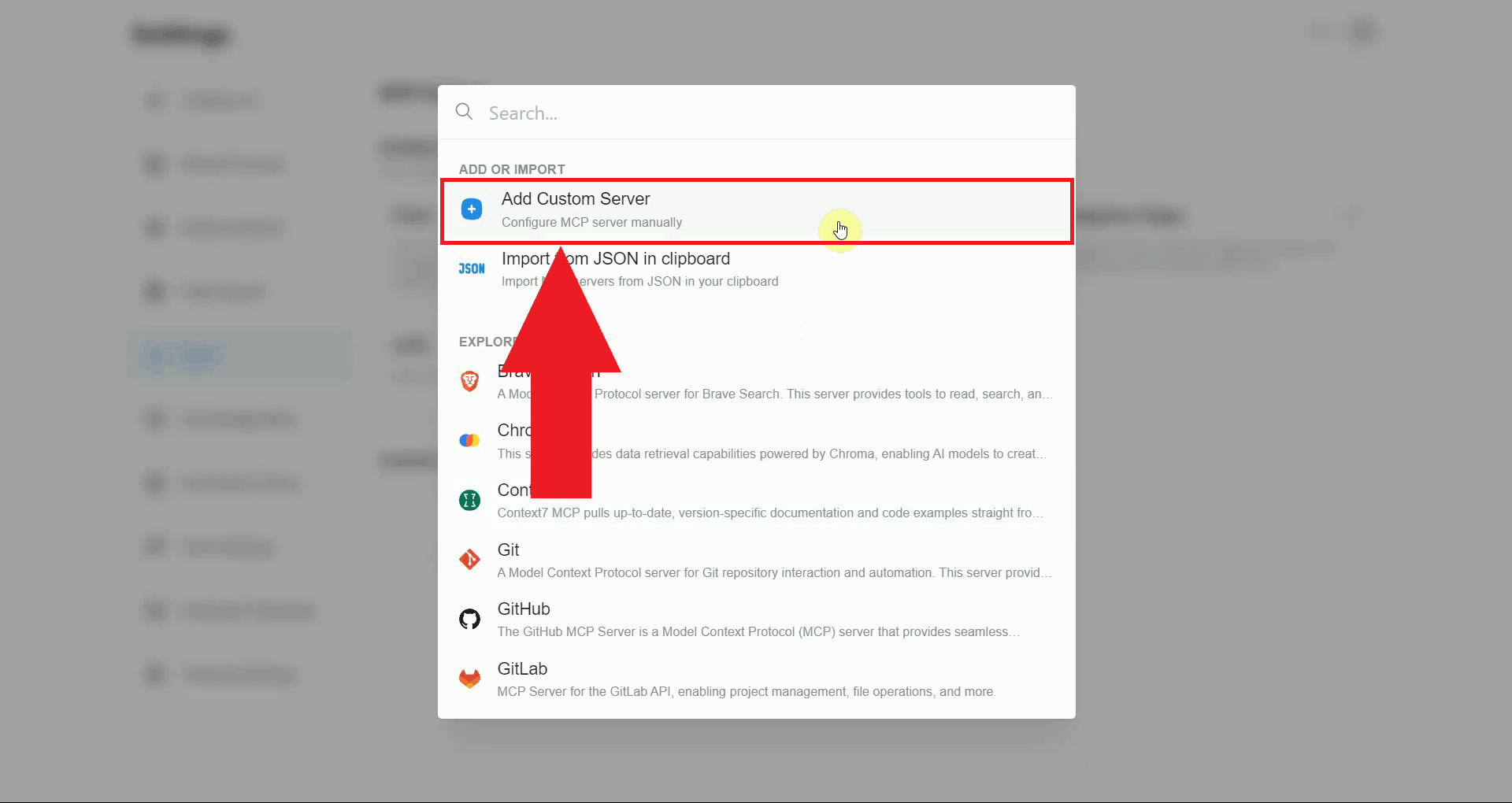 Select Add Custom MCP Server