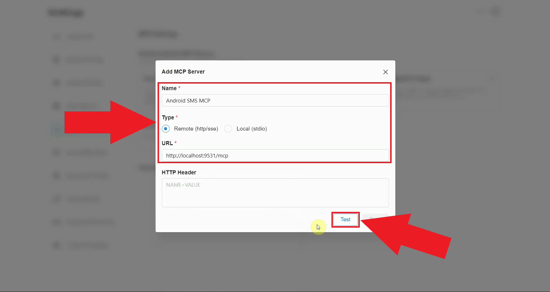 Enter server details and test connection