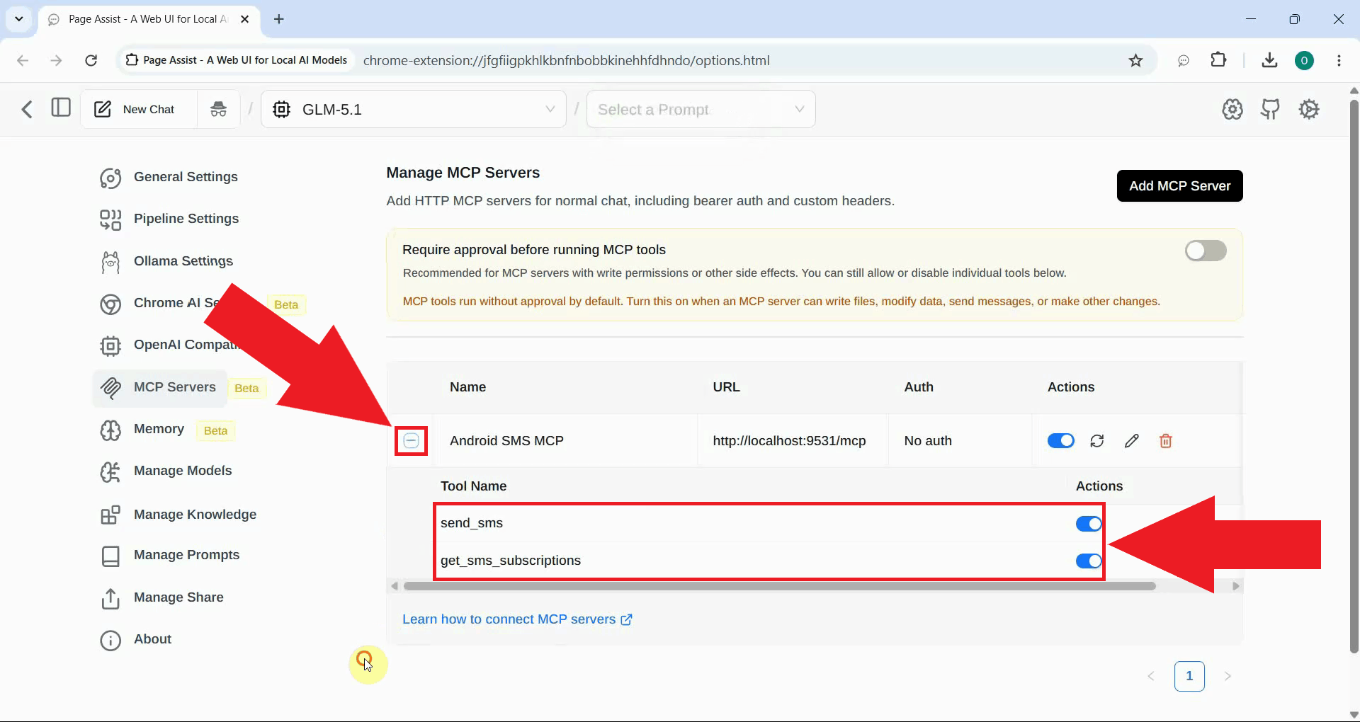 View MCP server tools