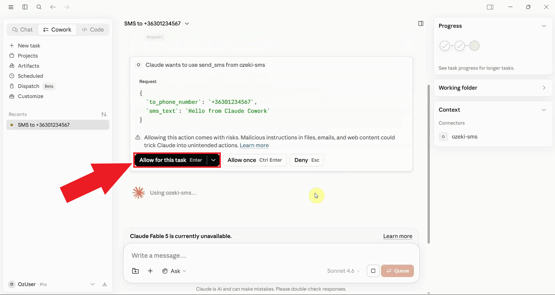 Allow tool use if prompted