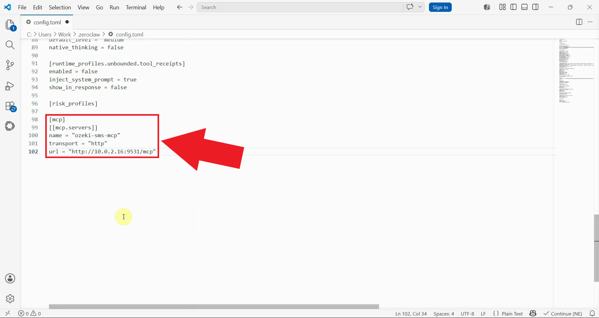 Add Ozeki Android SMS MCP server to config