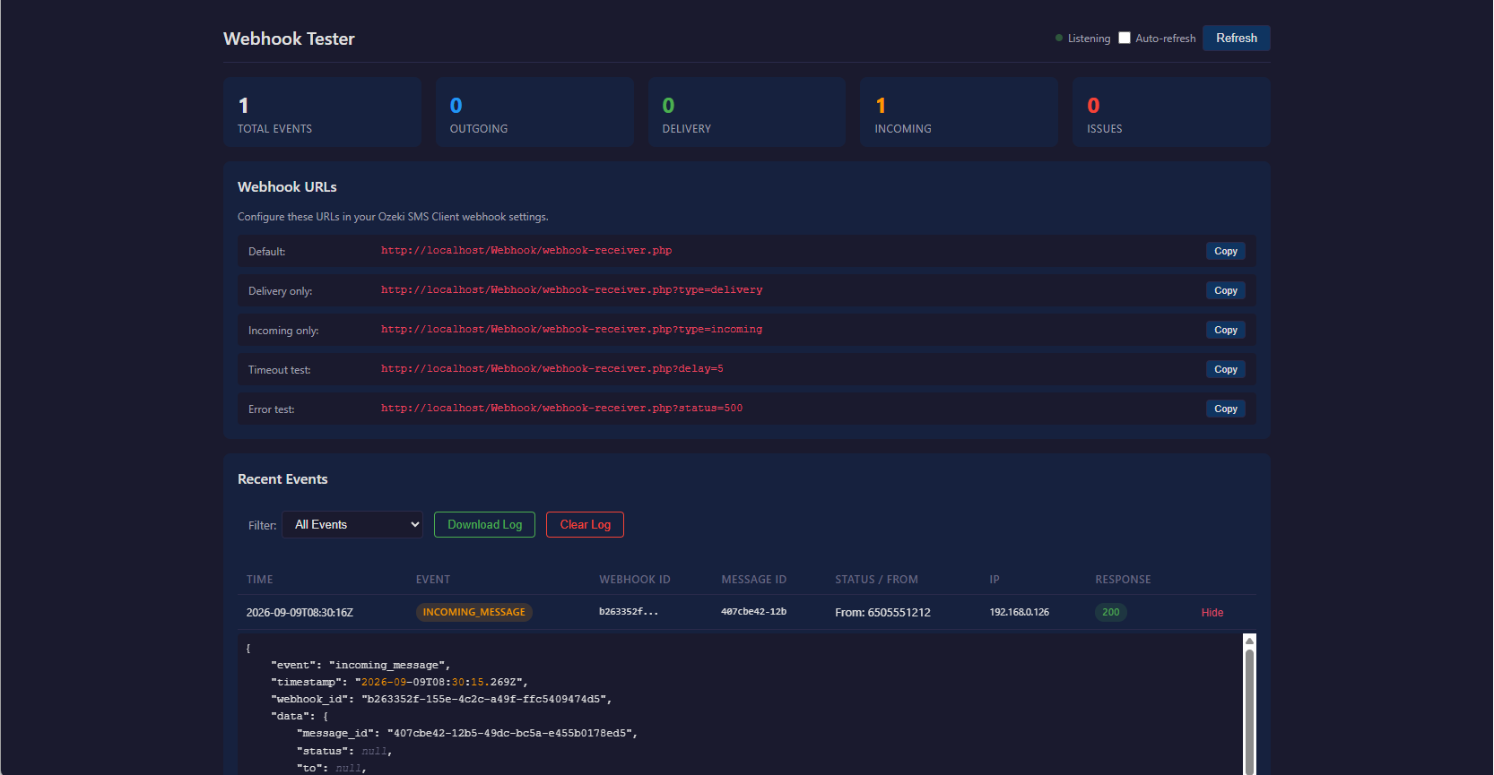 Webhook tester app